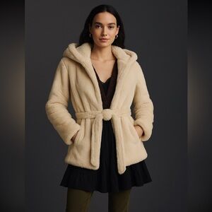 🍂Moon River x Anthropologie Faux Fur Hooded Coat | Cream | Size M | NWT